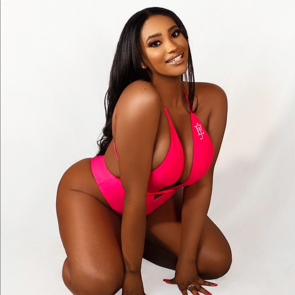 Pink Plus Size One-Piece Swimsuit with long adjustable strings
